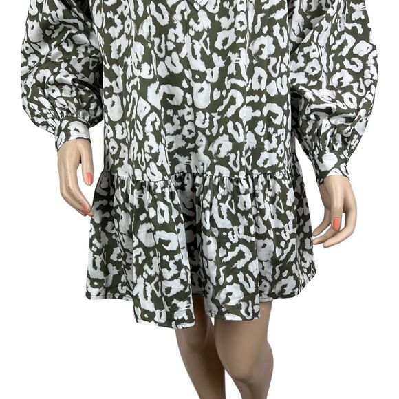 Elizabeth & James Oversize Ruffled Button Front Shirt Dress XS Sage Green Print - Picture 5 of 11